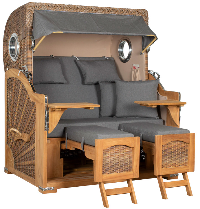 Strandkorb Rantum Grande Bullauge Teak PE Banana Dessin 551